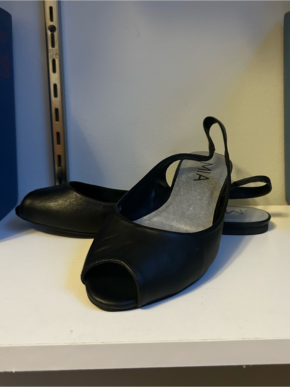 MIA Black Peep-Toe Slingback Flats - Women's Leather Slip-On